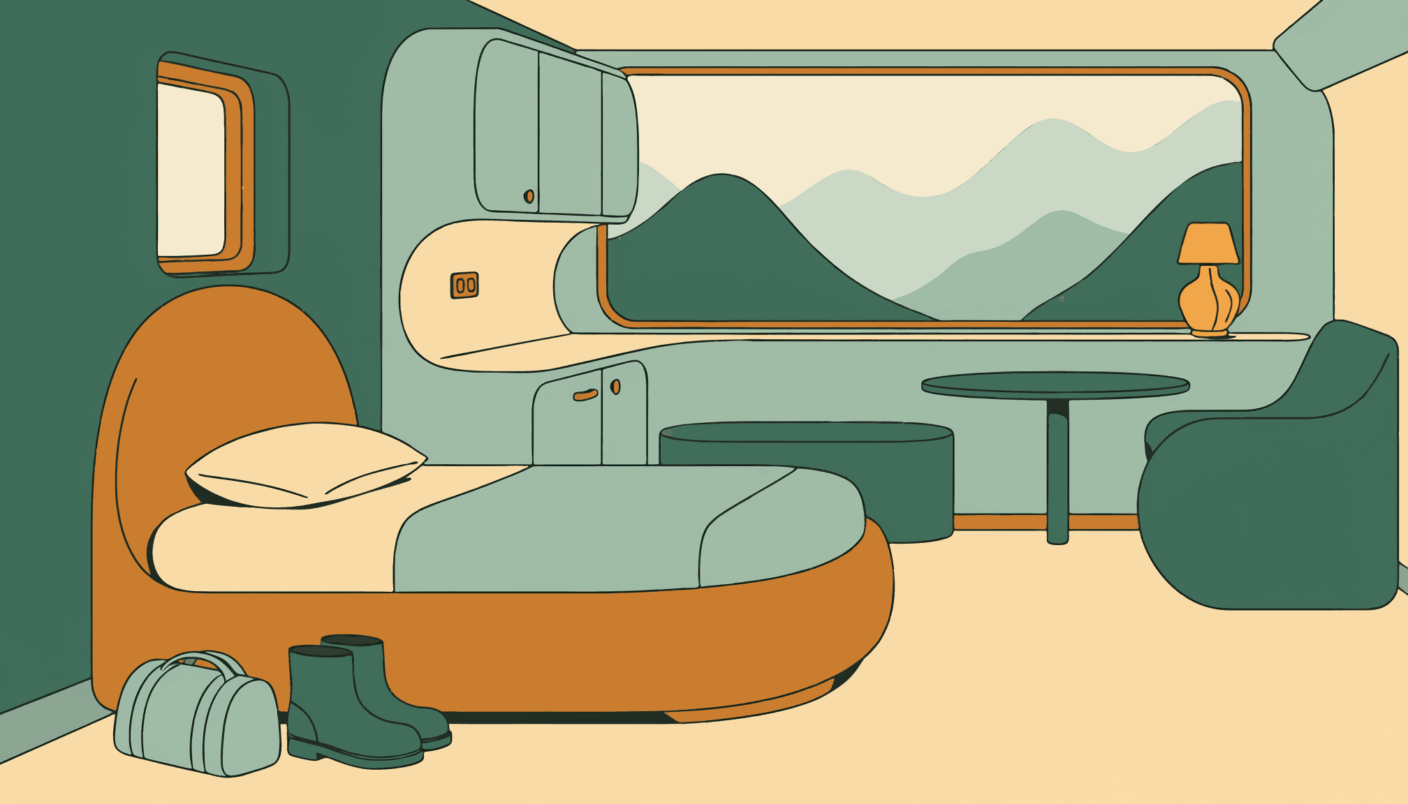 Official example — One bed in a shared cabin (AI-generated cover image)