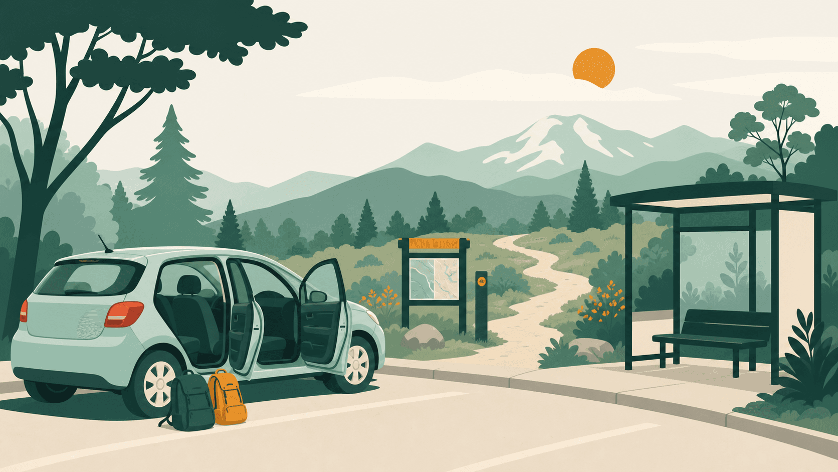Official example — Morning trailhead ride (AI-generated cover image)