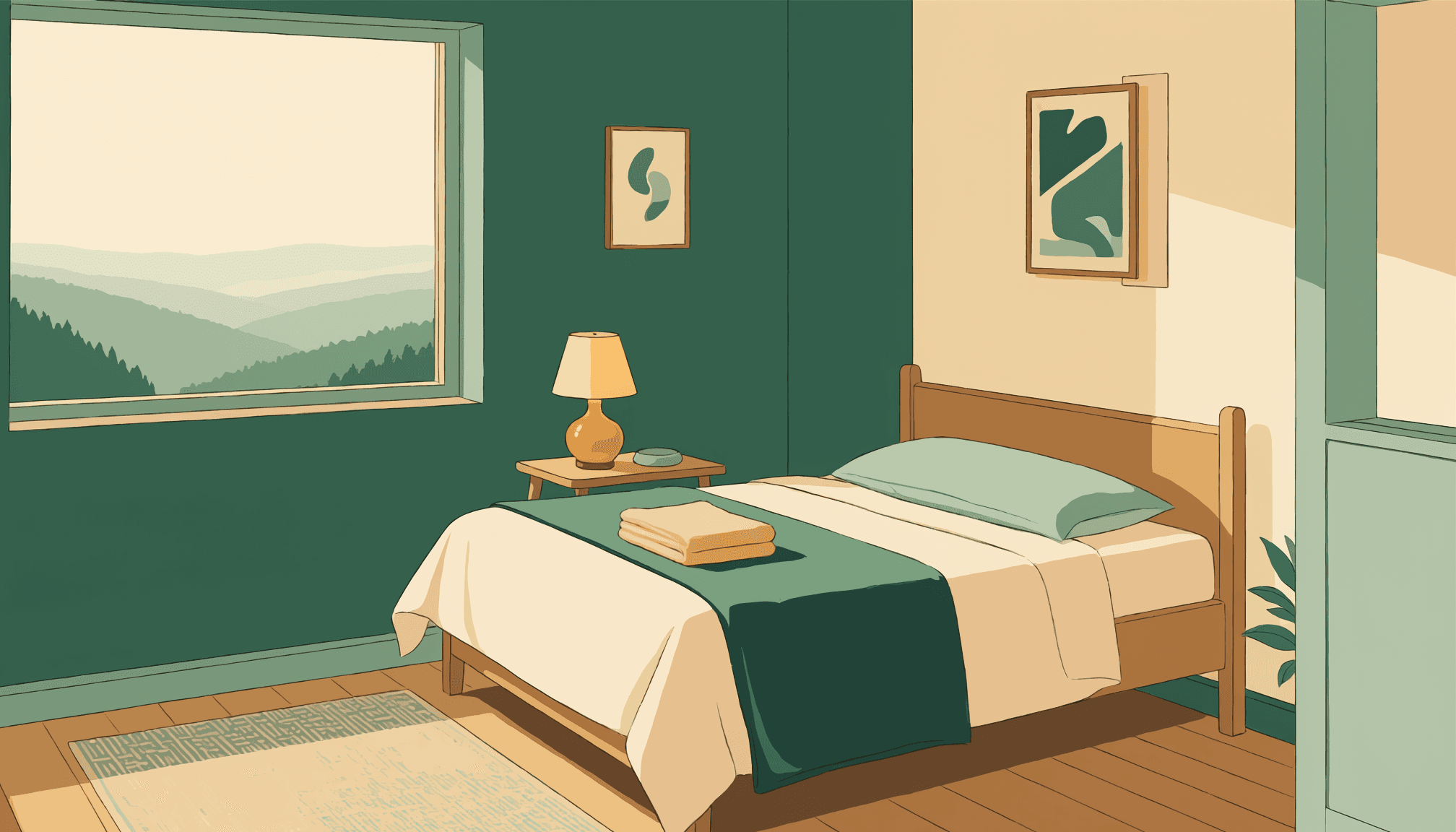 Official example — Quiet weekend guest room (AI-generated cover image)